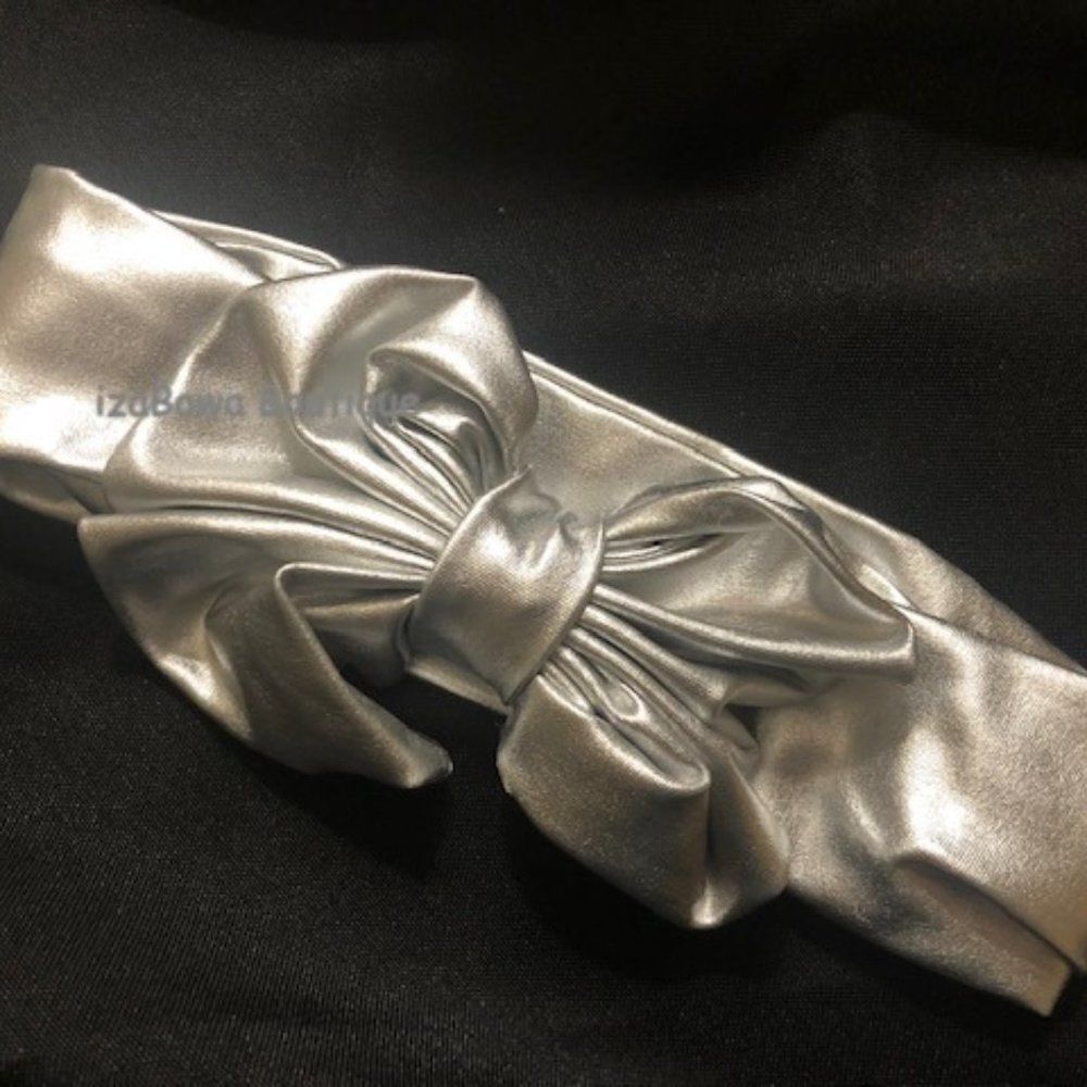 *****  Silver Metallic Big Bow Headband  SILMMES  Boutique  handmade